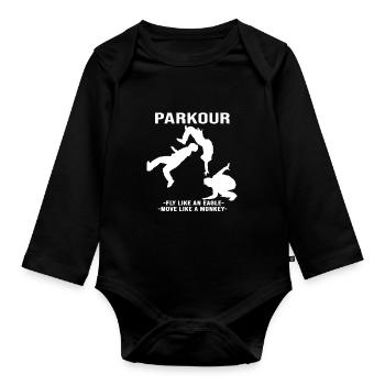Parcours freerunning course à obstacles - Body Bébé bio manches longues - noir - Devant