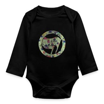 anti-fascist against fascism flowers - Organic Longsleeve Baby Bodysuit - black - Front