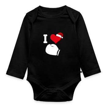 Boxing glove boxing gloves christmas boxing boxer - Organic Longsleeve Baby Bodysuit - black - Front