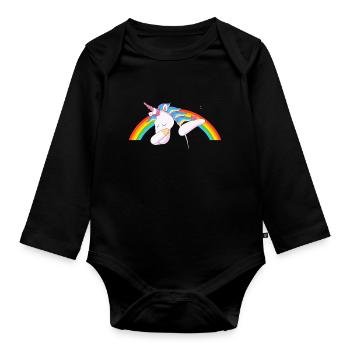 licorne licorne tamponnant licorne - Body Bébé bio manches longues - noir - Devant