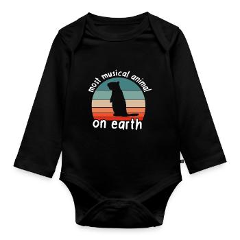 Murmeltier Musik Alpen Pfeiffen Instrument Schlaf - Baby Bio-Langarm-Body - Schwarz - Vorne