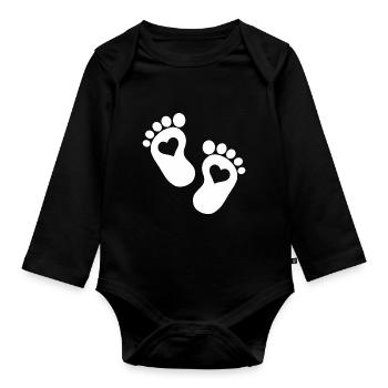 Bébé coeur parents enceintes bébé pieds mignon - Body Bébé bio manches longues - noir - Devant