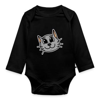 Mignon chat tête - Body Bébé bio manches longues - noir - Devant