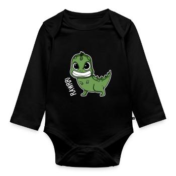 Bébé dinosaure cadeau - Body Bébé bio manches longues - noir - Devant