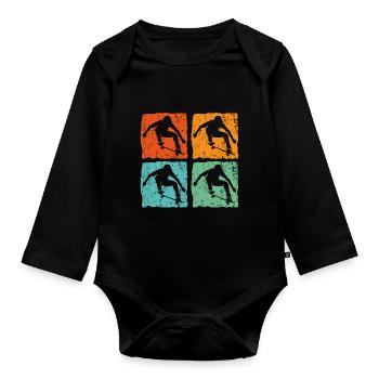 Vintage Retro Skateboard Skateboarding Gift - Organic Longsleeve Baby Bodysuit - black - Front