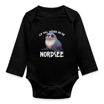 Ich will wieder an die Nordsee | Urlaub Meer - Baby Bio-Langarm-Body - Schwarz - Vorne
