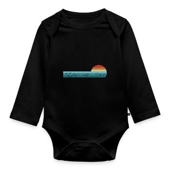 Retro Horizontal Vintage Fisch Sonnenuntergang Angeln - Baby Bio-Langarm-Body - Schwarz - Vorne