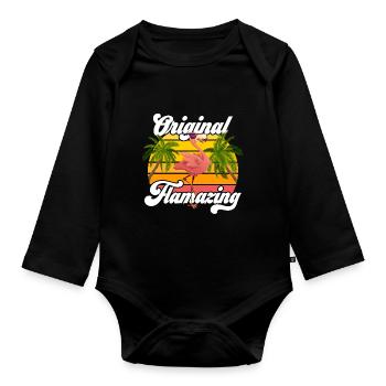 Original Flamazing Flamingo Summer Party Celebrations - Organic Longsleeve Baby Bodysuit - black - Front