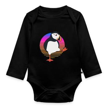 Papageientaucher Sonnenuntergang Papageientaucherv - Baby Bio-Langarm-Body - Schwarz - Vorne