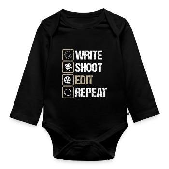 Filmmaker Write Shoot Edit Repeat Filme Macher - Baby Bio-Langarm-Body - Schwarz - Vorne