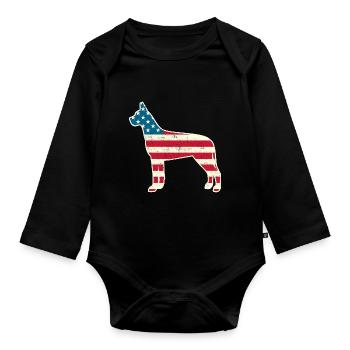 4th of July Great Dane American Flag Dog USA - Organic Longsleeve Baby Bodysuit - black - Front