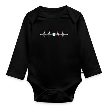 Italian Flag Heartbeat Design - Organic Longsleeve Baby Bodysuit - black - Front