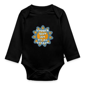 Sommer Sand Strand Eis SPruch - Baby Bio-Langarm-Body - Schwarz - Vorne