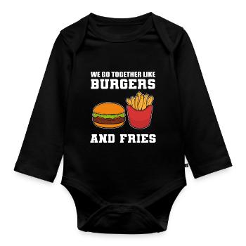 Burger und Pommes Food Vlogger Geschenk - Baby Bio-Langarm-Body - Schwarz - Vorne