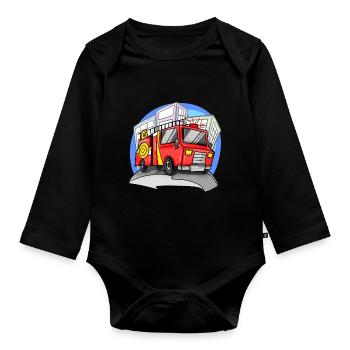 Fire brigade fire engine - Organic Longsleeve Baby Bodysuit - black - Front