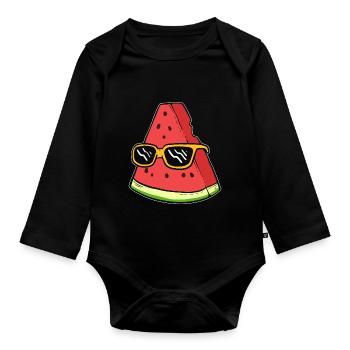 Cooling Watermelon Tourist Gift - Organic Longsleeve Baby Bodysuit - black - Front