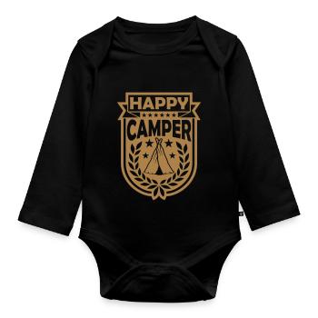 Excursion Logo Happy Camper - Organic Longsleeve Baby Bodysuit - black - Front