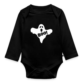 Ghost Boo - Organic Longsleeve Baby Bodysuit - black - Front