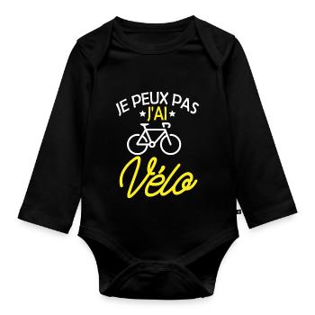 je peux pas j ai vélo / cadeau humour velo - Body Bébé bio manches longues - noir - Devant