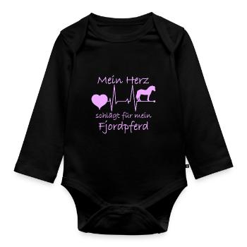 Fjordpferd Mama Herzschlag Spruch Pink - Baby Bio-Langarm-Body - Schwarz - Vorne