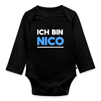 Nico Name Spruch für stolze Nicos - Baby Bio-Langarm-Body - Schwarz - Vorne