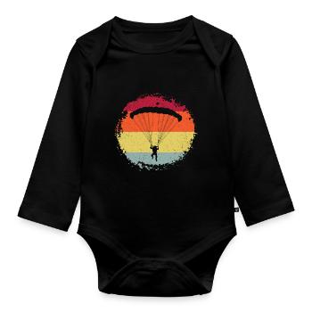 Retro Graphic Paragliding Paraglider Parachute Sky - Baby Bio-Langarm-Body - Schwarz - Vorne