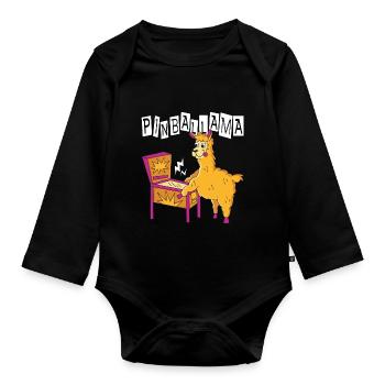Pinballama avec un flipper amusant et amusant design rétro - Body Bébé bio manches longues - noir - Devant