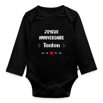 Joyeux Anniversaire Tonton - Body Bébé bio manches longues - noir - Devant