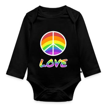 Peacezeichen Love Regenbogen - Baby Bio-Langarm-Body - Schwarz - Vorne