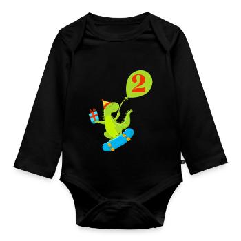 2e anniversaire dinosaure mignon - Body Bébé bio manches longues - noir - Devant
