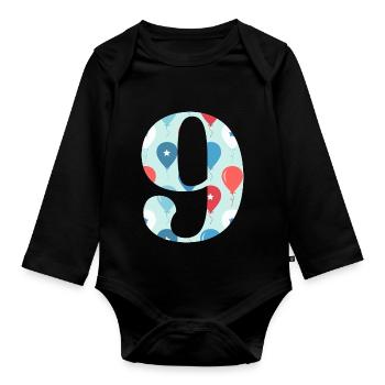9th anniversary balloon - Organic Longsleeve Baby Bodysuit - black - Front