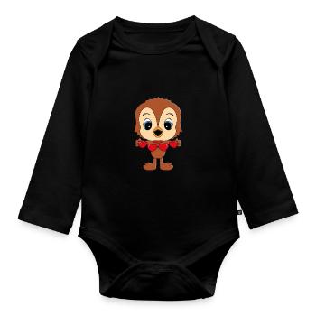 VOGEL - HERZEN - LIEBE - TIER - VERLIEBT - EULE - Baby Bio-Langarm-Body - Schwarz - Vorne