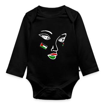 Free palestine women face - Organic Longsleeve Baby Bodysuit - black - Front