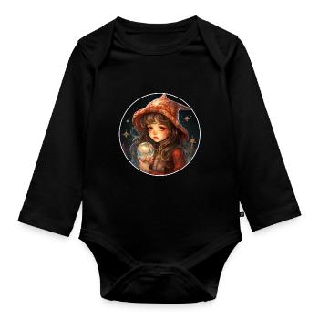 Dreamy girl with snow globe at Christmas - Organic Longsleeve Baby Bodysuit - black - Front