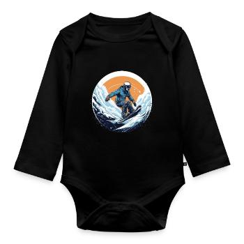 Snowboarden oder Skifahren und dann Après-Ski - Baby Bio-Langarm-Body - Schwarz - Vorne