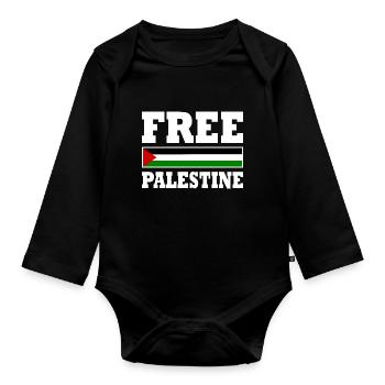 Free palestine - Body Bébé bio manches longues - noir - Devant