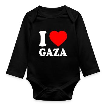 I love gaza - Body Bébé bio manches longues - noir - Devant
