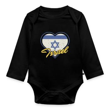 Étoile de Jérusalem de David drapeau d’Israël - Body Bébé bio manches longues - noir - Devant