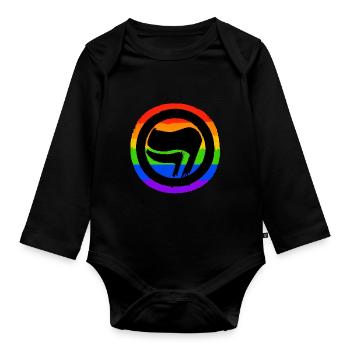 Antifaschistisch Regenbogen - Baby Bio-Langarm-Body - Schwarz - Vorne