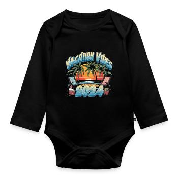 Vacation Vibes 2024 Sunset Palms and Beach - Baby Bio-Langarm-Body - Schwarz - Vorne