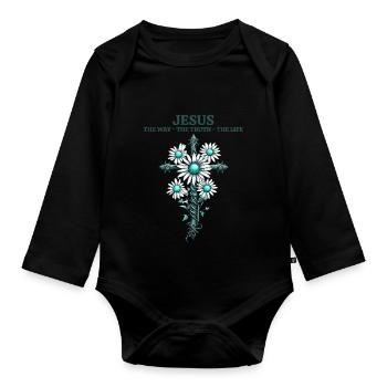 Jesus bible christian religion christian cross christ - Organic Longsleeve Baby Bodysuit - black - Front