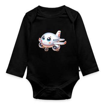 Airplane - Organic Longsleeve Baby Bodysuit - black - Front