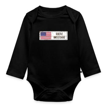 Seattle, Vereinigte Staaten - Baby Bio-Langarm-Body - Schwarz - Vorne