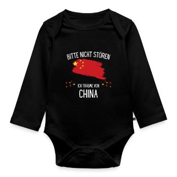Bitte Nicht Stören Ich Träume Von China - Baby Bio-Langarm-Body - Schwarz - Vorne