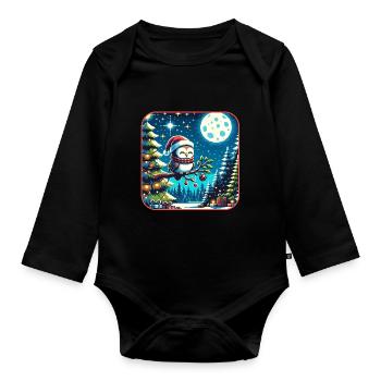Süße Eule mit Nikolausmütze sitzt auf einem Ast - Baby Bio-Langarm-Body - Schwarz - Vorne