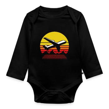 Pilot Airplane - Organic Longsleeve Baby Bodysuit - black - Front