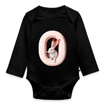 Children's Design Creative Animals, Letters Collection - Organic Longsleeve Baby Bodysuit - black - Front