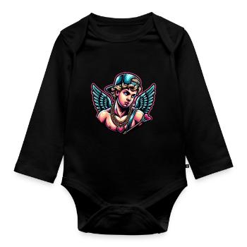 Cupidon unit les cœurs d’une seule flèche - Body Bébé bio manches longues - noir - Devant