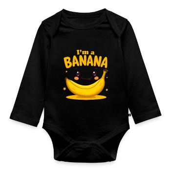 I'm a Banana Aufkleber Faschingskostüm Karneval - Baby Bio-Langarm-Body - Schwarz - Vorne