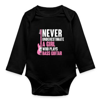 Ne sous-estimez jamais une fille qui joue de la basse - Body Bébé bio manches longues - noir - Devant
